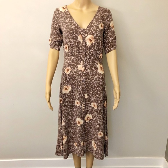 H&M Boho Feminine Cottagecore Tan Earthy Button Down Summer Festival Maxi Dress. - Picture 1 of 13